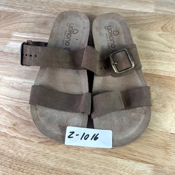 Yokono Sandals Womens 7.5 Brown Leather Upper Wedge Cork Brown Made in Spain - Picture 8 of 8